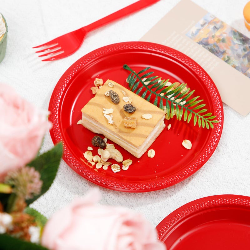 WELLIFE 7 Inch Red Dessert Plates 150 Count  Red Plastic Disposable Party Plates for Dessert Cake Appetizers Salad Easter Mother's Day - Image 1