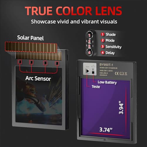ANDELI Welding Helmet - Panoramic 180° View 3.94"X3.74",True Color Auto Darkening Welding Helmet with Light, 4 Arc Sensor, 4/5-8/9-13 Type-C Charging (MONERRC-LED) - Image 3