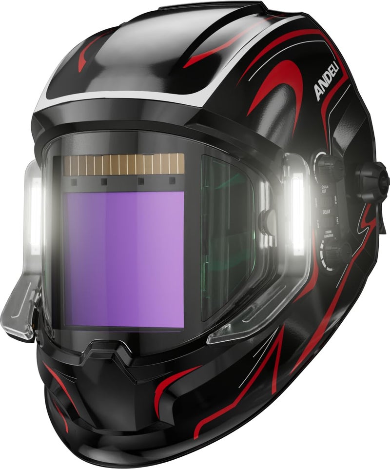 ANDELI Welding Helmet - Panoramic 180° View 3.94"X3.74",True Color Auto Darkening Welding Helmet with Light, 4 Arc Sensor, 4/5-8/9-13 Type-C Charging (MONERRC-LED) - Image 1
