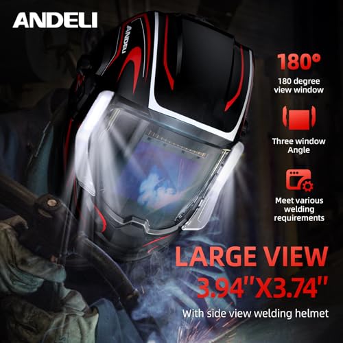 ANDELI Welding Helmet - Panoramic 180° View 3.94"X3.74",True Color Auto Darkening Welding Helmet with Light, 4 Arc Sensor, 4/5-8/9-13 Type-C Charging (MONERRC-LED) - Image 2