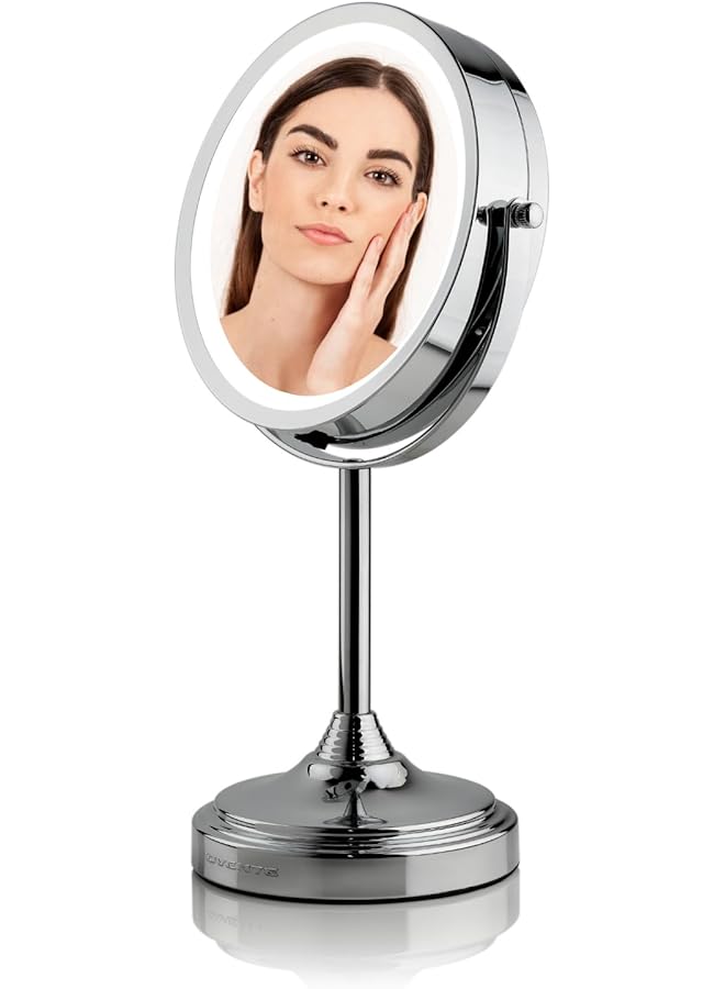 erorex 7 Inch Lighted Makeup Mirror With 1X 7X Magnification Cordless Tabletop Mount Vanity Mirror With 360° Swivel Design And Double Sided Glow Cosmetic White Led Ring Light Polished Chrome Mct70Ch1X7X - Image 1