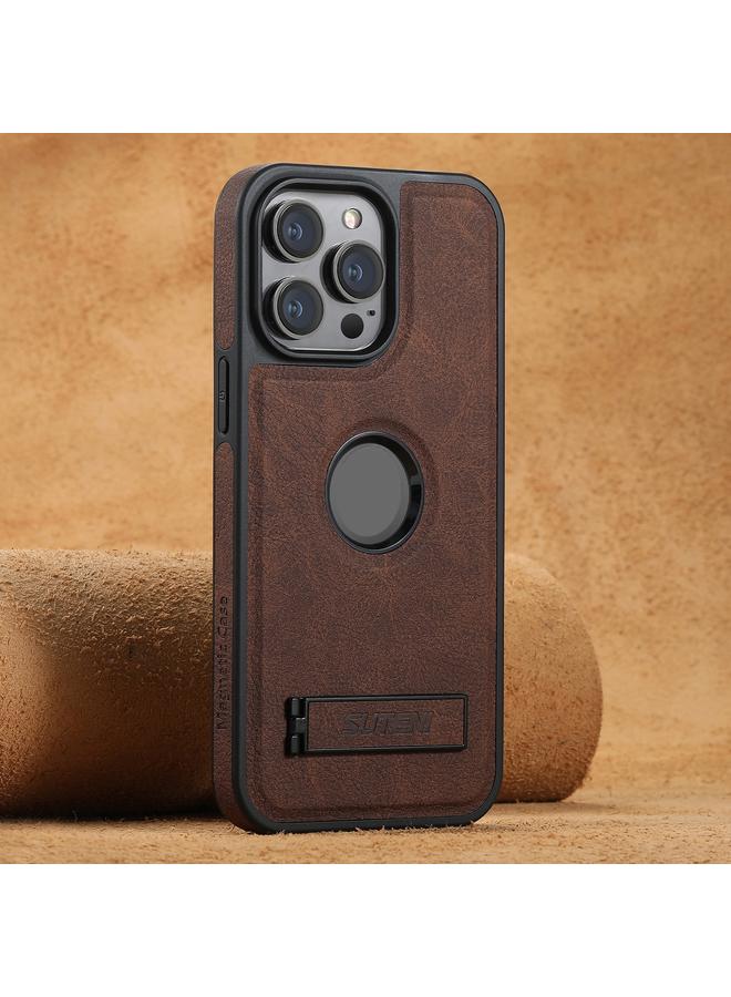 Suteni Case For iPhone 16 Pro Max G2 Magsafe Litchi Texture Leather Back Phone Case with Holder - Image 1