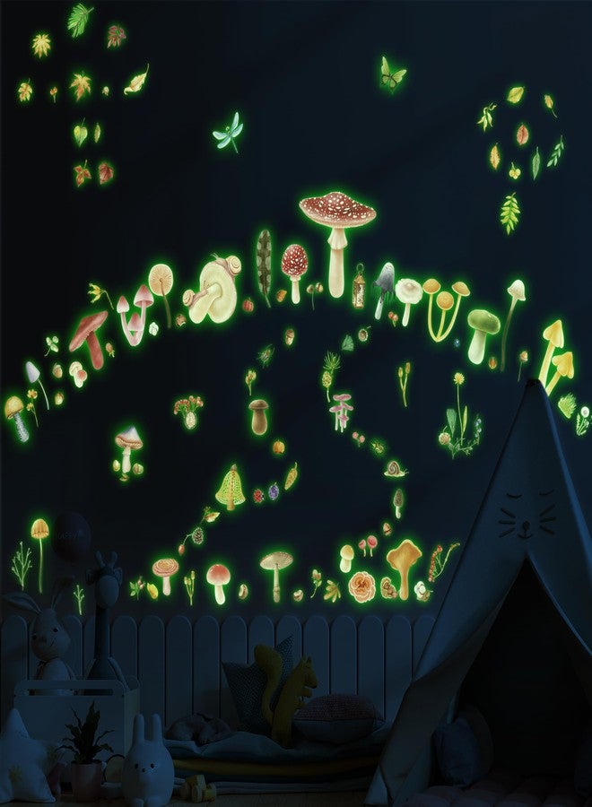Robmoda Glow in The Dark Mushroom Wall Decals, Watercolor Woodland Mushroom Stickers for Ceiling, Aesthetic Colorful Decor for Baby Kids Girls Bedroom Nursery Decorations - Image 2