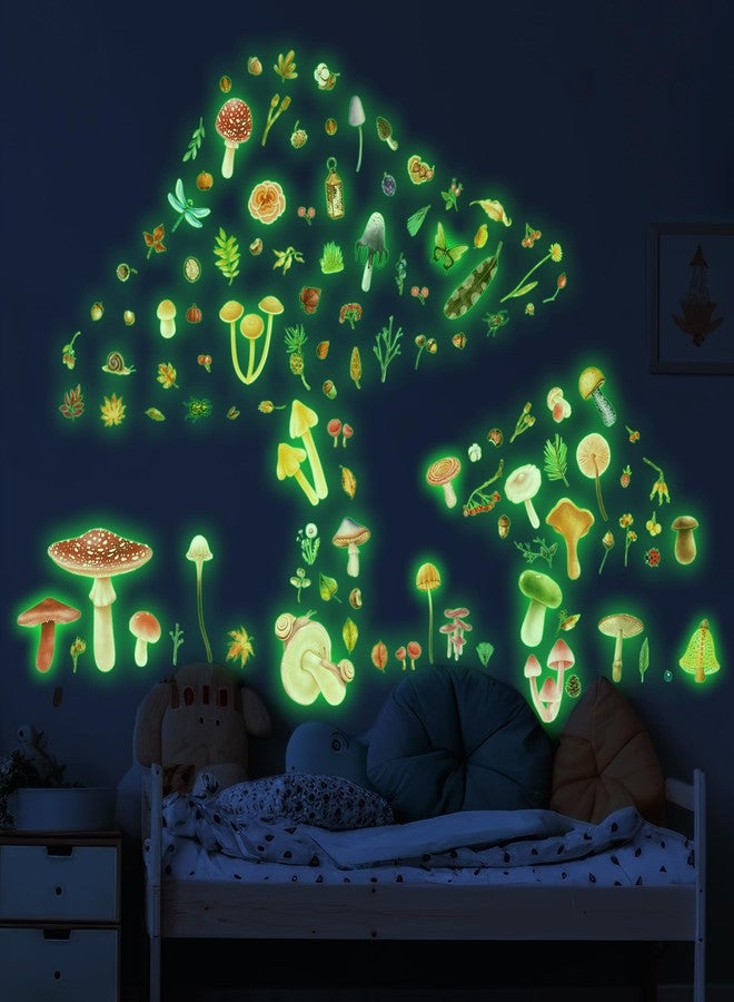 Robmoda Glow in The Dark Mushroom Wall Decals, Watercolor Woodland Mushroom Stickers for Ceiling, Aesthetic Colorful Decor for Baby Kids Girls Bedroom Nursery Decorations - Image 1