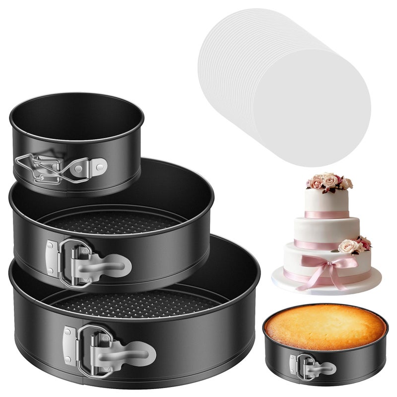 Kootek Cake Pan Set of 3, Nonstick Springform Pans with Removable Bottom, 4, 7, 9 Inch Round Cheesecake Baking Pans with 50 Pcs Parchment Paper Liners - Image 1