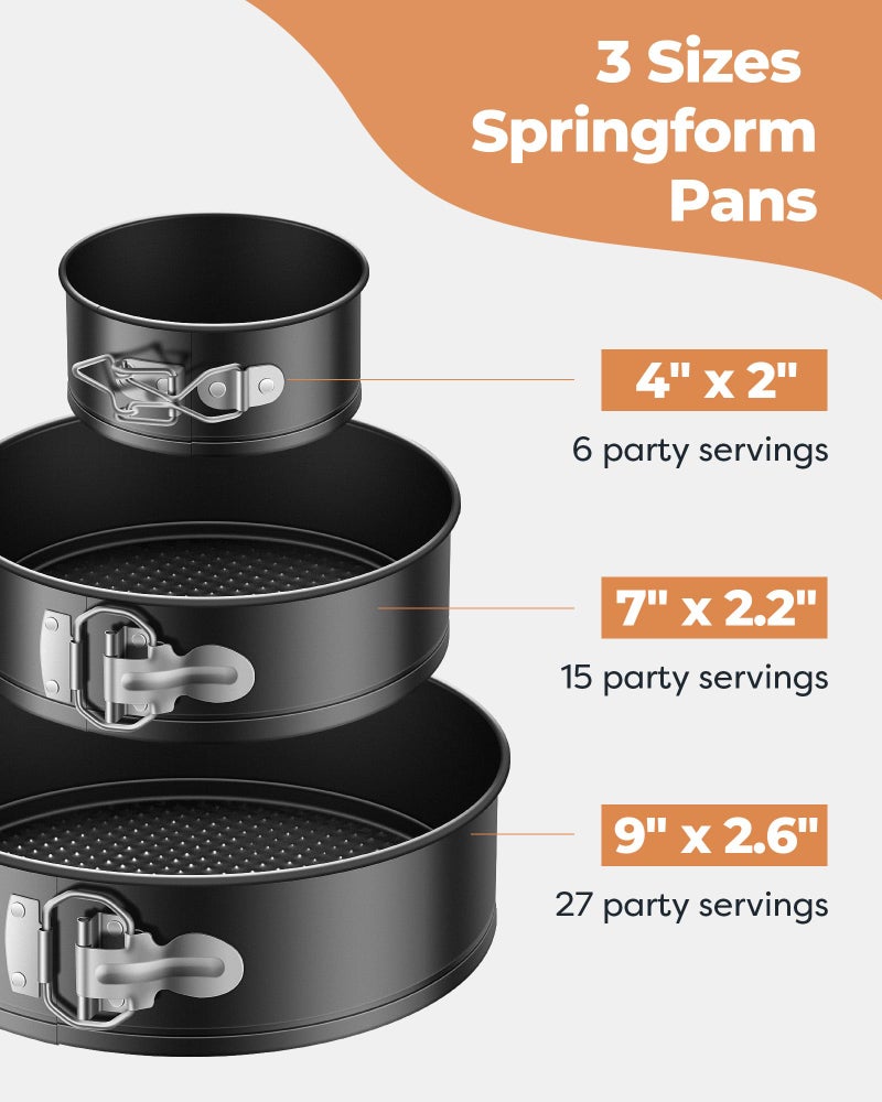 Kootek Cake Pan Set of 3, Nonstick Springform Pans with Removable Bottom, 4, 7, 9 Inch Round Cheesecake Baking Pans with 50 Pcs Parchment Paper Liners - Image 3