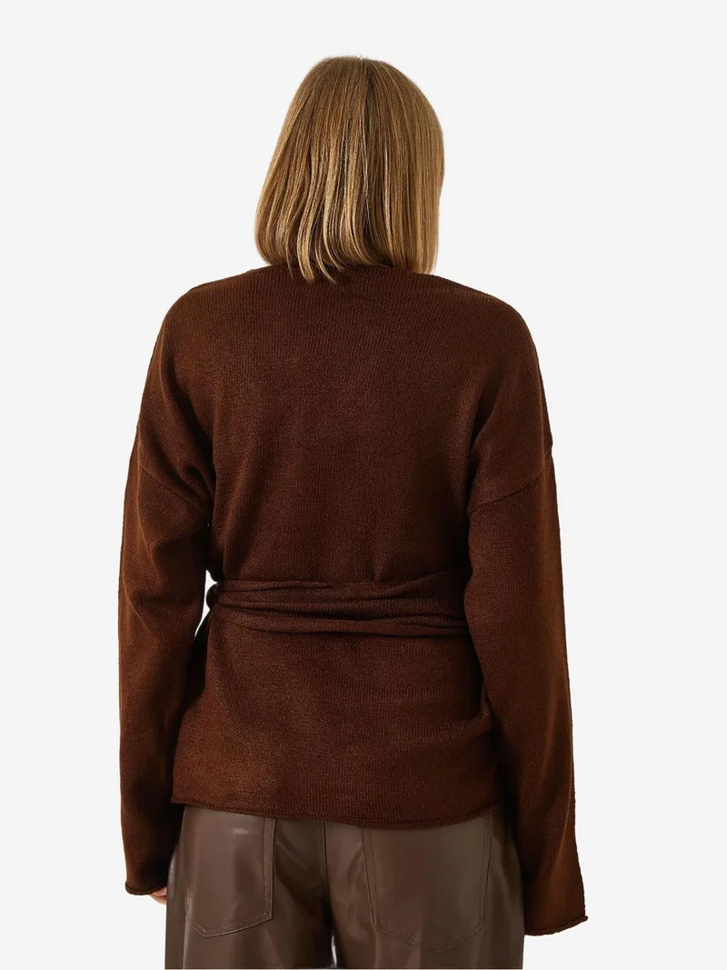 Bianco Lucci LUCCI V-Neck Knit Cardigan with Tie Closure