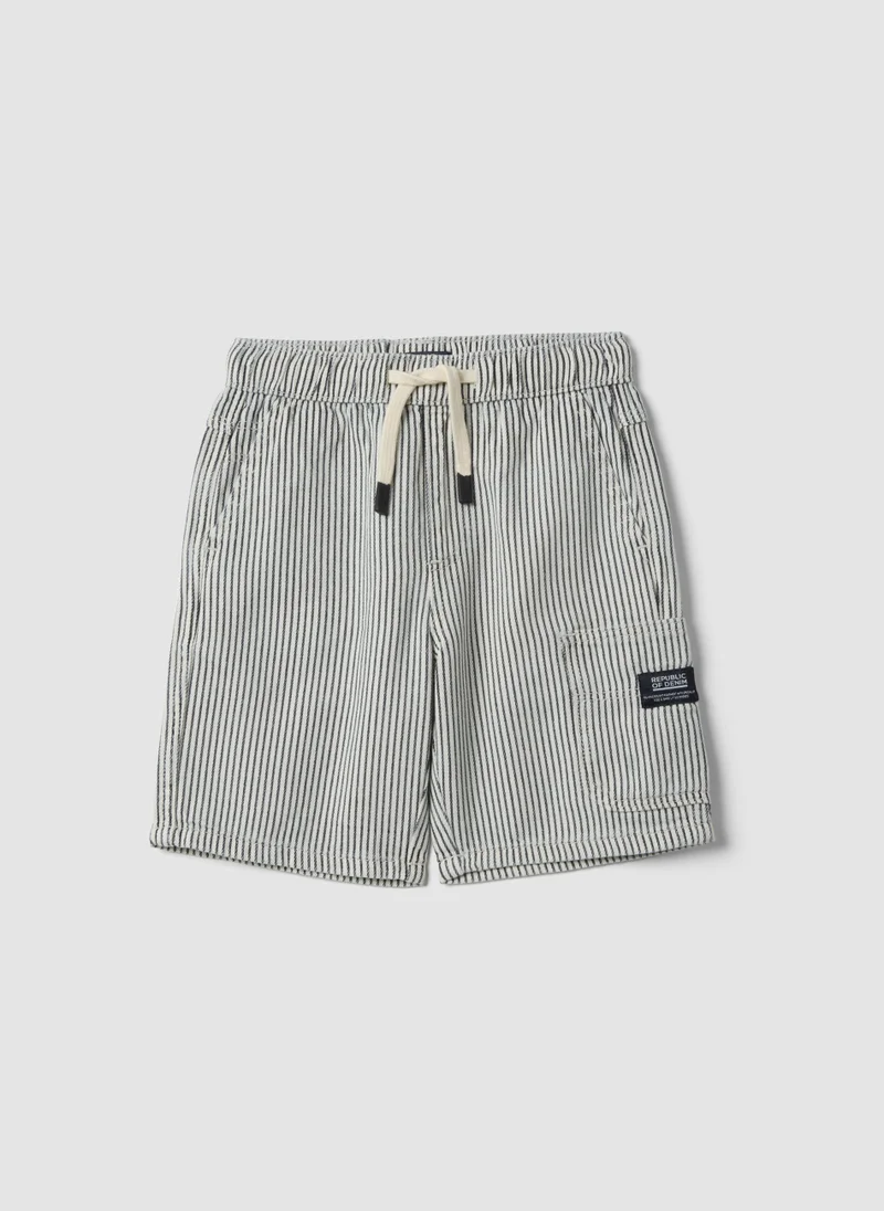 او في اس OVS Boysâ€™ Regular-Fit Pure Cotton Multicolour Striped Cargo Shorts