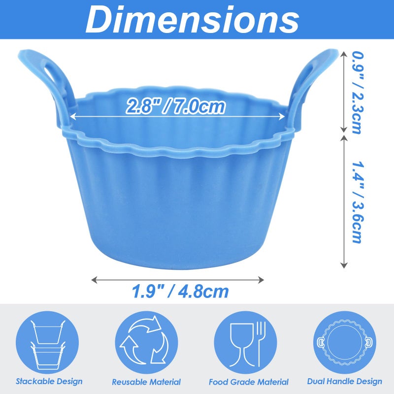 Koluti Nonstick Silicone Muffin Baking Cups Pack of 12, Reusable Cupcake Molds with Double Handle, BPA Free, Mini Round Air Fryer Cupcakes Liner, 3 Colors - Image 2
