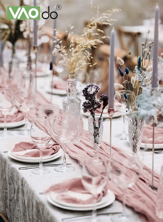 فاو دو مفرش طاولة طويل شبه شفاف، مفرش طاولة ريفي بوهو، زخرفة طاولة من القماش بأسلوب عصري لحفلات الزفاف وأعياد الميلاد والمهرجانات باللون الوردي - Image 4