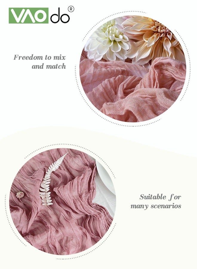 فاو دو مفرش طاولة طويل شبه شفاف، مفرش طاولة ريفي بوهو، زخرفة طاولة من القماش بأسلوب عصري لحفلات الزفاف وأعياد الميلاد والمهرجانات باللون الوردي - Image 5