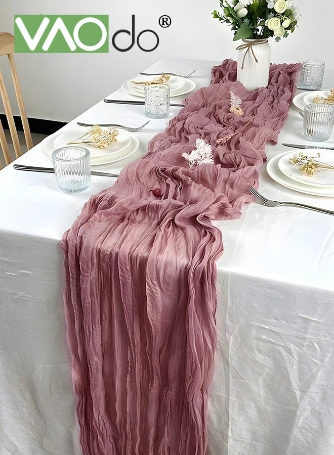 فاو دو مفرش طاولة طويل شبه شفاف، مفرش طاولة ريفي بوهو، زخرفة طاولة من القماش بأسلوب عصري لحفلات الزفاف وأعياد الميلاد والمهرجانات باللون الوردي - Image 2