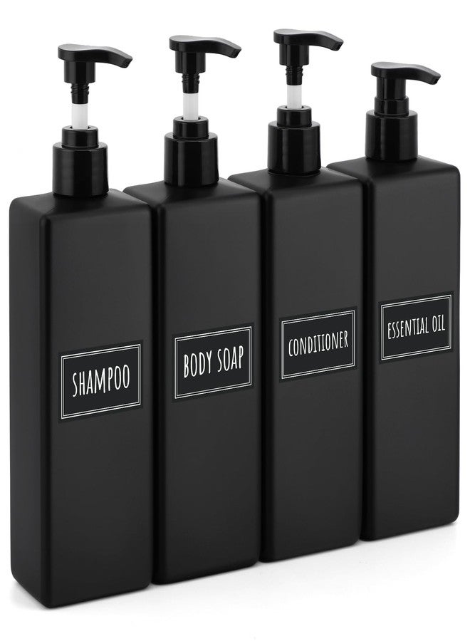 Segbeauty مجموعة موزع صابون الحمام من سيج بيوتي، 4 عبوات سعة 16.9 أونصة من زجاجات الاستحمام القابلة لإعادة التعبئة مع ملصقات، 500 مل موزع صابون بلاستيكي مربع باللون الأسود غير اللامع عبوات مضخة فارغة للشامبو والبلسم وصابون الجسم - Image 1