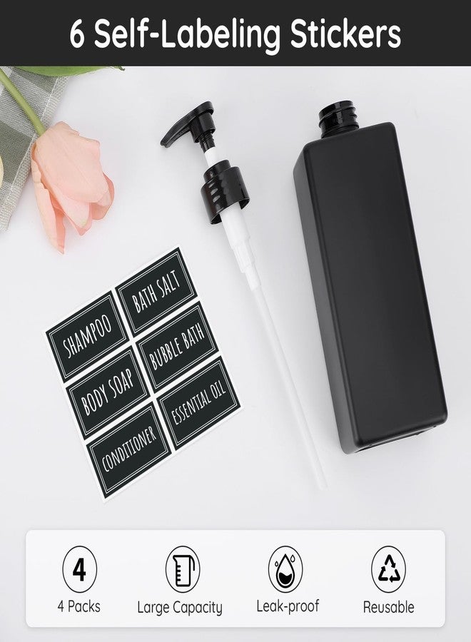 Segbeauty مجموعة موزع صابون الحمام من سيج بيوتي، 4 عبوات سعة 16.9 أونصة من زجاجات الاستحمام القابلة لإعادة التعبئة مع ملصقات، 500 مل موزع صابون بلاستيكي مربع باللون الأسود غير اللامع عبوات مضخة فارغة للشامبو والبلسم وصابون الجسم - Image 2