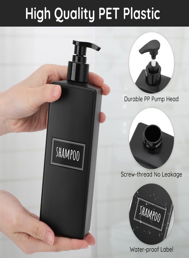 Segbeauty مجموعة موزع صابون الحمام من سيج بيوتي، 4 عبوات سعة 16.9 أونصة من زجاجات الاستحمام القابلة لإعادة التعبئة مع ملصقات، 500 مل موزع صابون بلاستيكي مربع باللون الأسود غير اللامع عبوات مضخة فارغة للشامبو والبلسم وصابون الجسم - Image 3