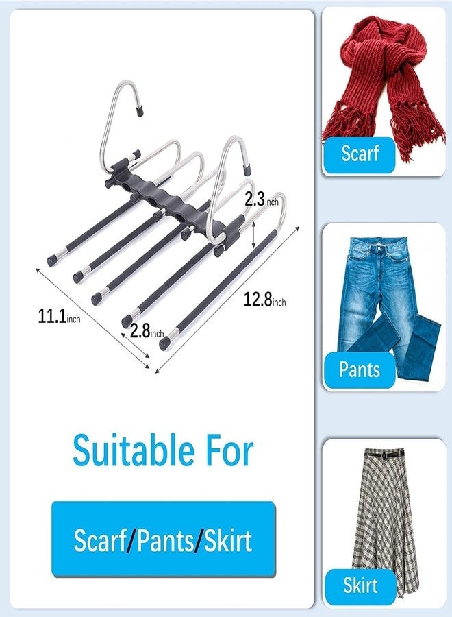 Zurity 5 Layer Stainless Steel Pant Hanger Foldable Closet Organizer | Multi-Layer Trouser Jeans Scarf Rack Wardrobe Clothes Storage Hanging System Anti-Slip Durable Design (Pack of 1) - Image 2