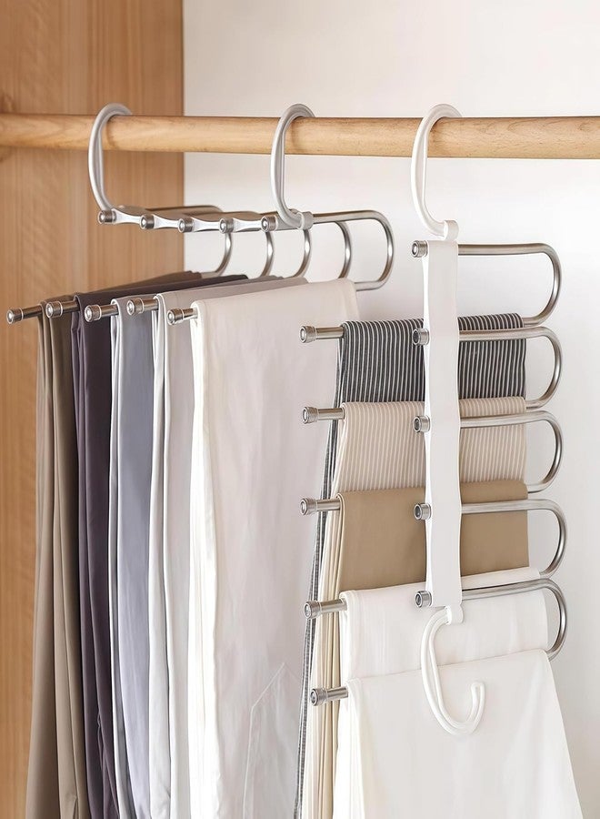 Zurity 5 Layer Stainless Steel Pant Hanger Foldable Closet Organizer | Multi-Layer Trouser Jeans Scarf Rack Wardrobe Clothes Storage Hanging System Anti-Slip Durable Design (Pack of 1) - Image 3