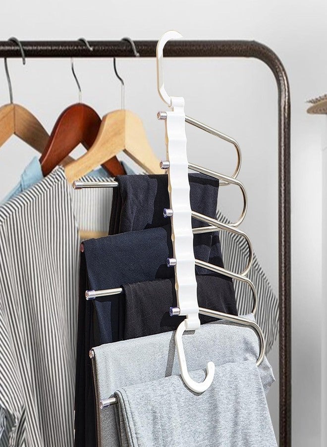 Zurity 5 Layer Stainless Steel Pant Hanger Foldable Closet Organizer | Multi-Layer Trouser Jeans Scarf Rack Wardrobe Clothes Storage Hanging System Anti-Slip Durable Design (Pack of 1) - Image 5