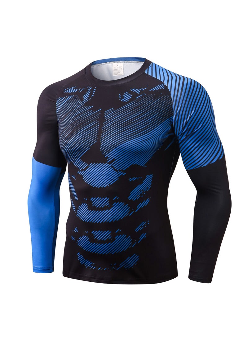 Loquat Men Quick Dry Breathable Long Sleeve T-Shirt Black/Blue  - Image 1