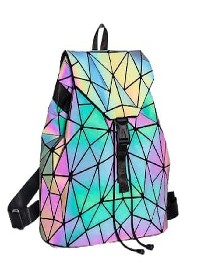 HONGID Geometric Holographic Backpack, Reflective Luminous Design, Drawstring Closure, Multi-Color - Image 1