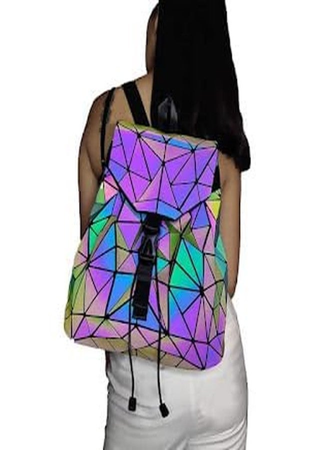 HONGID Geometric Holographic Backpack, Reflective Luminous Design, Drawstring Closure, Multi-Color - Image 5