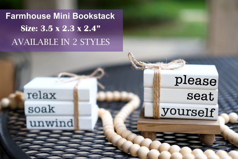 LIVDUCOT Farmhouse Mini Bathroom Sign Decor Funny Wooden Book Stack for Bathroom Tray Decor Bathroom Shelf Sitter 2 Signs in 1 Reversible Mini Book Set of 3 for Restroom Wooden Rustic Sign - Image 2