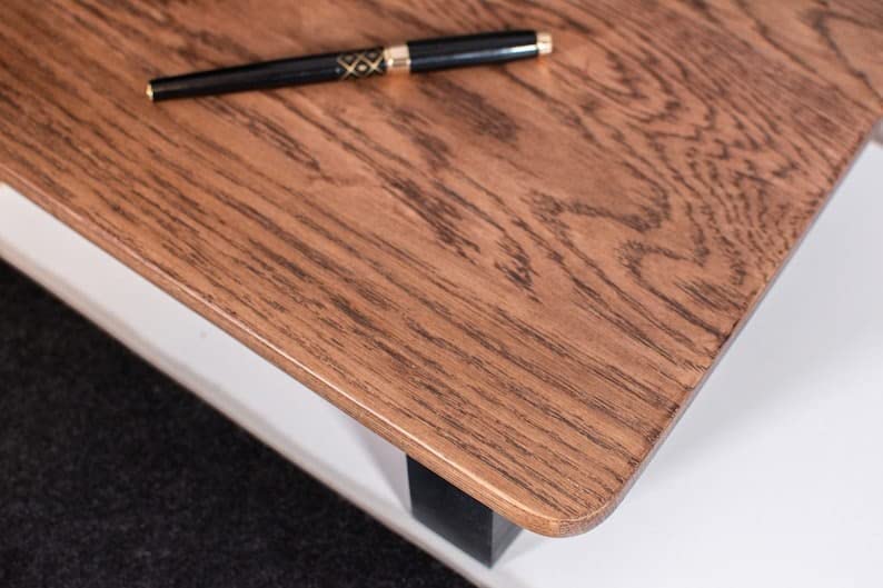 carpentray Wooden Computer Long Monitor Stand, Monitor Riser Desk Shelf Desktop Legs Stand TV Laptop Riser with Keyboard Storage Desk (Walnut Finish) (Black Legs) - Image 4