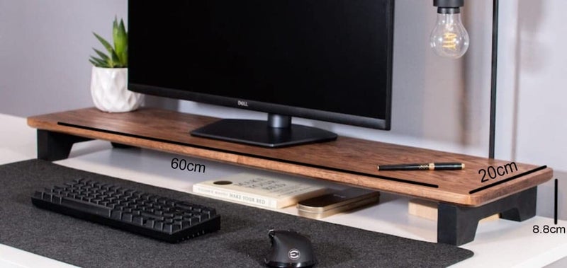 carpentray Wooden Computer Long Monitor Stand, Monitor Riser Desk Shelf Desktop Legs Stand TV Laptop Riser with Keyboard Storage Desk (Walnut Finish) (Black Legs) - Image 2