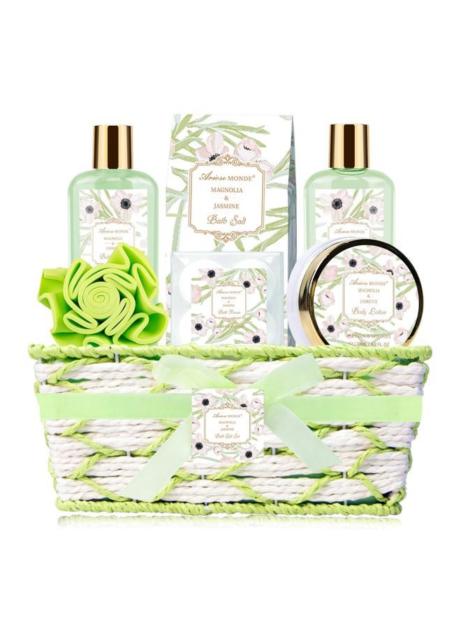 ArioseMonde Spa Gifts for Women, Bath Sets, 7Pcs Spa Gift Set w/Shower Gel, Bubble Bath, Bath Salts, Bath Bomb, Body Lotion, Christmas Gifts for Women, Magnolia & Jasmine Bath Set - Image 1