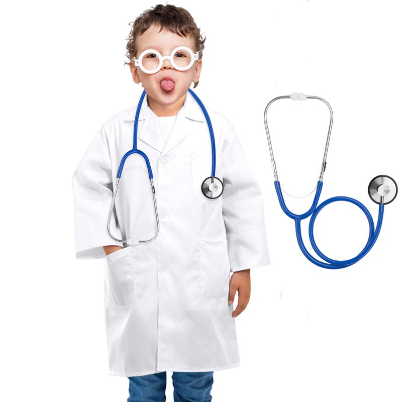 ERDOGLY Kids Doctor Coat with Stethoscope Doctor Costume for Kids Toddler Lab Coat Scientist Pretend Play Dress Up Outfit Career Day Costume for Boys Girls Halloween Role Play Gifts M79Y - Image 2