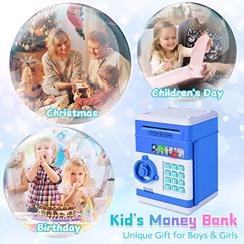 Refasy Safe Piggy Bank for Kids, Money Bank Electronic Piggy Banks ATM Bank Money Safe for Kids, Password Coin Cash Bank for Boys Bank Toys Birthday Gift for Boys Girls Age 3 4 5 6 7+ Year Old (Blue) - Image 5