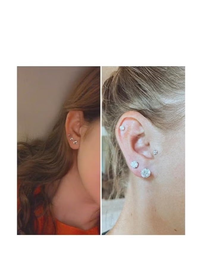 5 PCS Stud Earrings Set, Hypoallergenic Cubic Zirconia 316L Earrings Stainless Steel CZ Earrings 3-7mm (Steel color) - Image 5