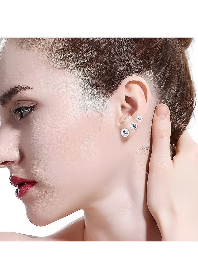 5 PCS Stud Earrings Set, Hypoallergenic Cubic Zirconia 316L Earrings Stainless Steel CZ Earrings 3-7mm (Steel color) - Image 2