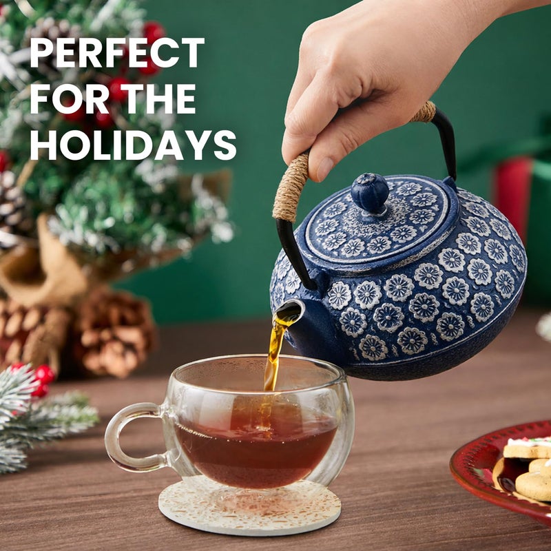 Juvale Japanese Cast Iron Teapot with Infuser & Stovetop Tea Kettle - 34 oz, Blue - Heat Retention, Removable Lid & Fold-Down Handle - Image 2