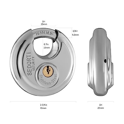 SEDORTI 5-Pack Disc Padlocks Keyed Alike, 2-3/4 inch Wide, Stainless Steel 304 Round Lock, Waterproof and Rustproof Storage Lock with Brass Keys, Ideal for Storage Unit Gate, Outdoor, Shed, Fence - Image 5