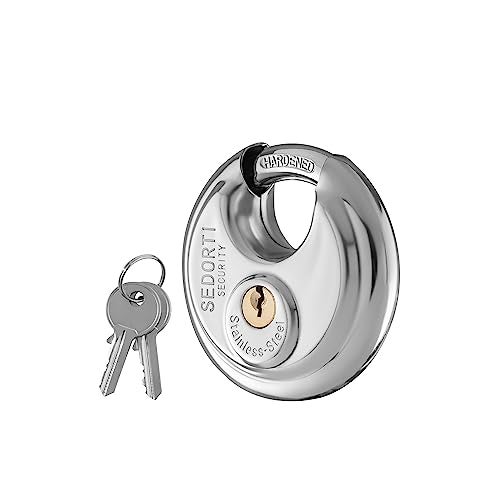 SEDORTI 5-Pack Disc Padlocks Keyed Alike, 2-3/4 inch Wide, Stainless Steel 304 Round Lock, Waterproof and Rustproof Storage Lock with Brass Keys, Ideal for Storage Unit Gate, Outdoor, Shed, Fence - Image 3
