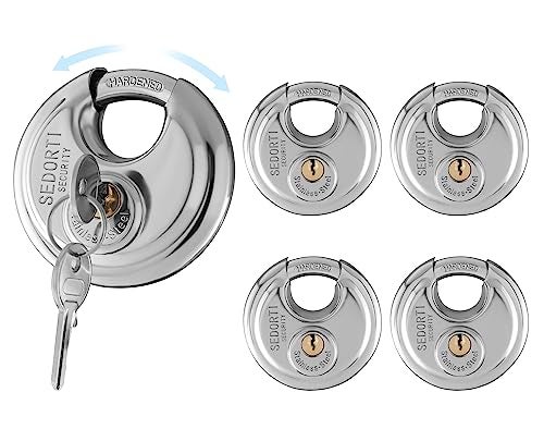 SEDORTI 5-Pack Disc Padlocks Keyed Alike, 2-3/4 inch Wide, Stainless Steel 304 Round Lock, Waterproof and Rustproof Storage Lock with Brass Keys, Ideal for Storage Unit Gate, Outdoor, Shed, Fence - Image 1