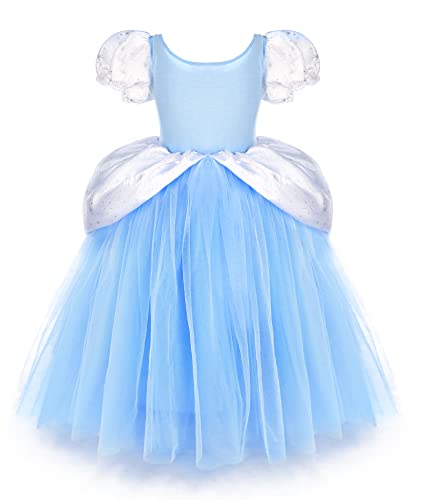 TYHTYM Cinderella Costumes Girl Dress Up Puffy Sleeves Pageant Party Halloween Fancy Ball Gown (8-9T, Blue) - Image 2