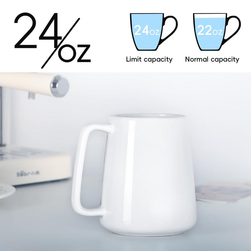 Smilatte 24 OZ Large Coffee Mug, Nice Ceramic Boss Tea Cup with Big Handle for Dad Men Women, Unique Style For Any Kitchen, White - Image 2