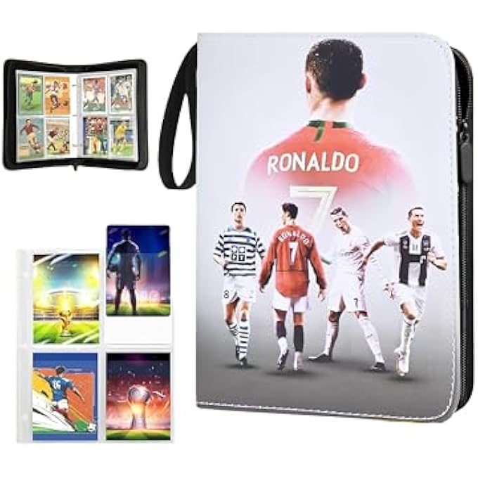 Ronaldo ألبوم بطاقات تداول كرة القدم، مجلد حلقة بطاقات التداول، 4 جيوب/صفحة، 50 صفحة، يحمل 400 بطاقة - Image 4