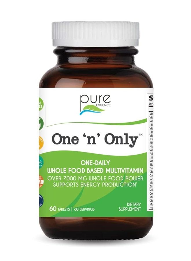 PURE ESSENCE LABS One n Only Whole Food Multivitamin by Pure Essence - Super Energetic Once a Day with Superfoods, Minerals, Enzymes, Vitamin D, D3, B12, Biotin - 60 Tablets - Image 1