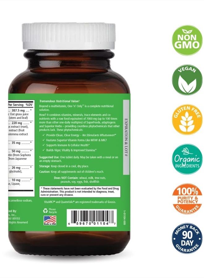 PURE ESSENCE LABS One n Only Whole Food Multivitamin by Pure Essence - Super Energetic Once a Day with Superfoods, Minerals, Enzymes, Vitamin D, D3, B12, Biotin - 60 Tablets - Image 2