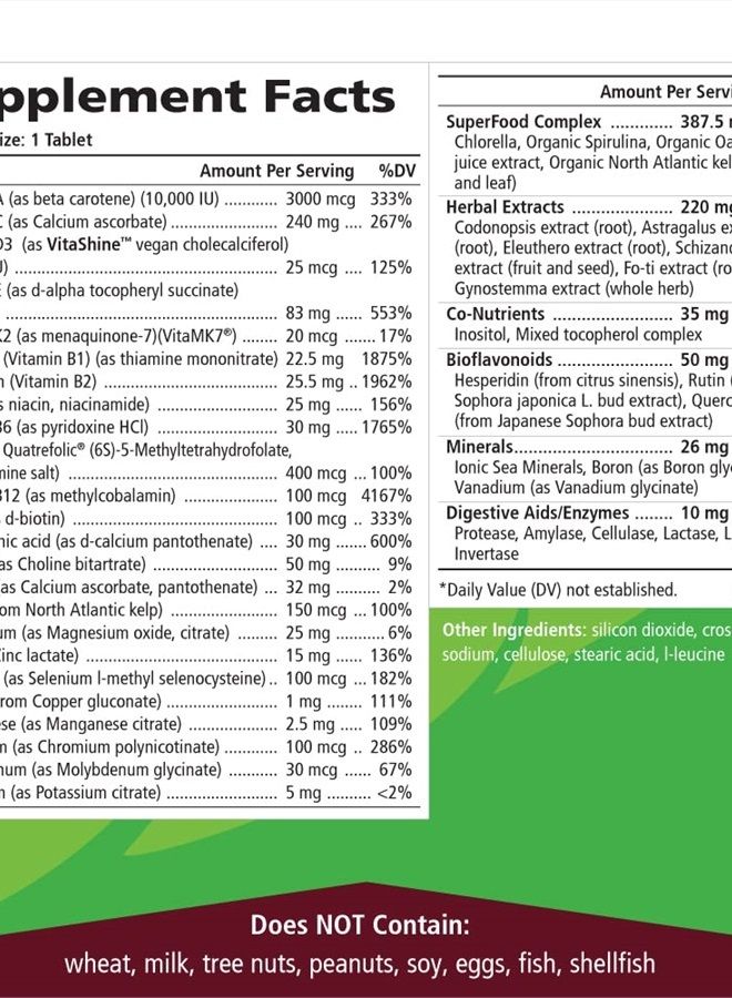 PURE ESSENCE LABS One n Only Whole Food Multivitamin by Pure Essence - Super Energetic Once a Day with Superfoods, Minerals, Enzymes, Vitamin D, D3, B12, Biotin - 60 Tablets - Image 5