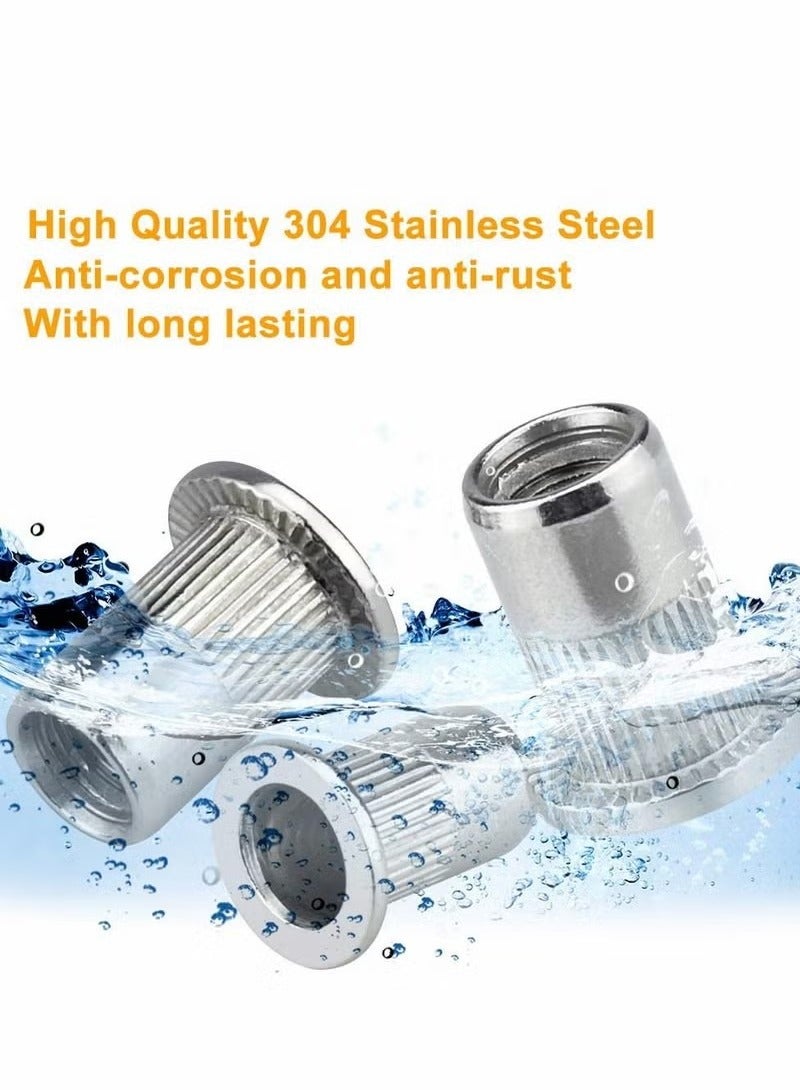 M6 Nut, 50 Pcs M6 Stainless Steel Rivet Nut, Flat Head Threaded Insert Nutsert Rivnuts, Fastener Rivet Nut Assortment Kit with Internal Threads (Sliver) - Image 5