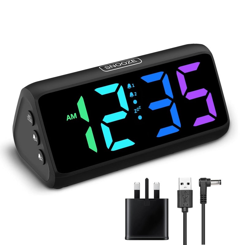 Netzu Loud Alarm Clock for Bedroom Digital Alarm Clock with RGB Led Display Dual Alarm 5 Dimmers 4 Volumes PowerOff Memory Mians Powered Bedside Clocks for Heavy Sleeper Kids Teens Elderly