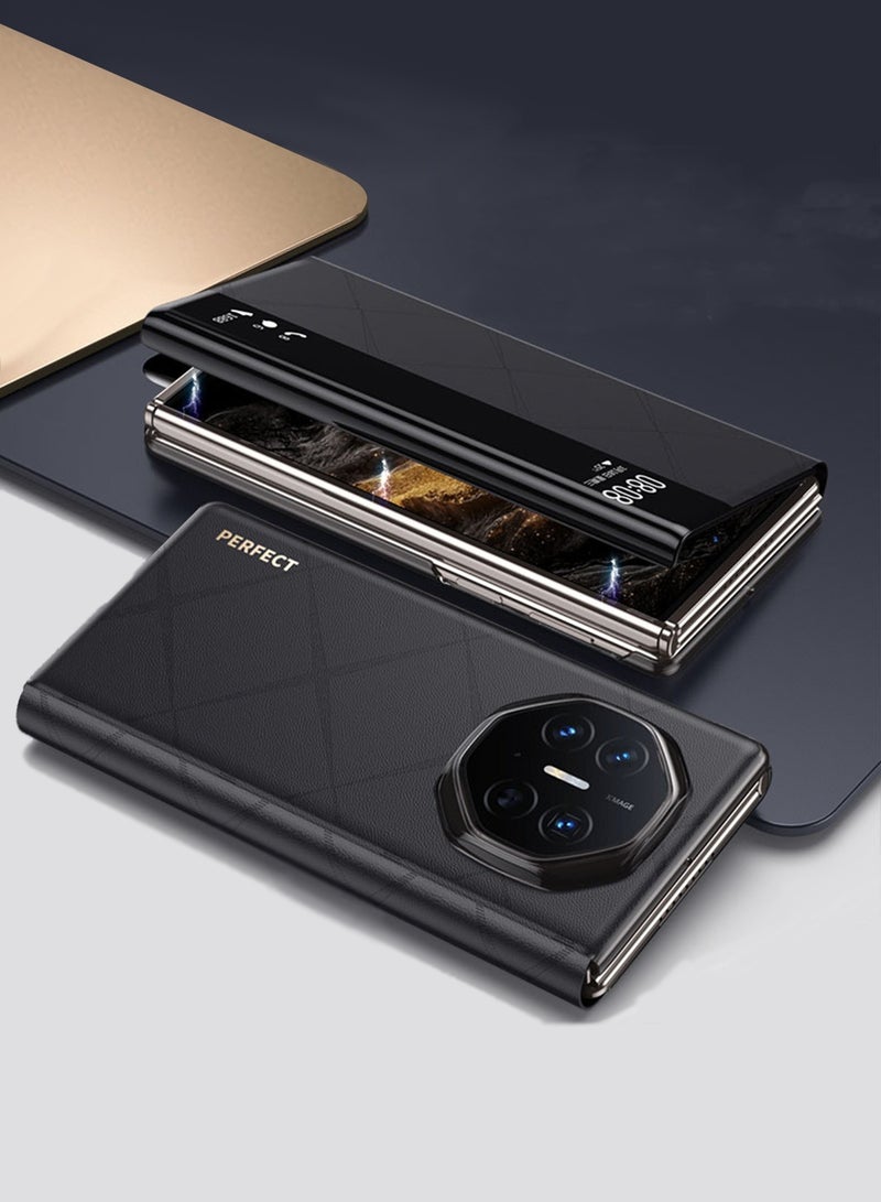 Aookay Compatible with Huawei Mate XT / Mate XTS, With Smart Window, Lightweight Luxury Leather Case, Supports Wireless Charging (Black) - Image 1