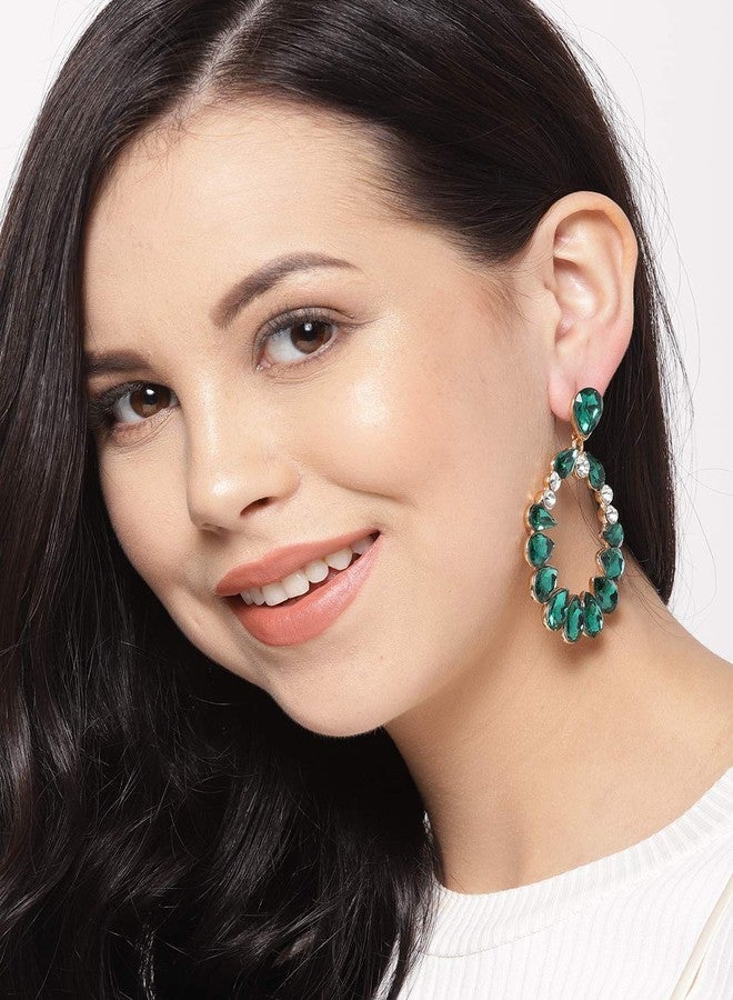 YouBella Gold Plated Crystal Floral Earrings Jewellery for Women (Green) - Image 2
