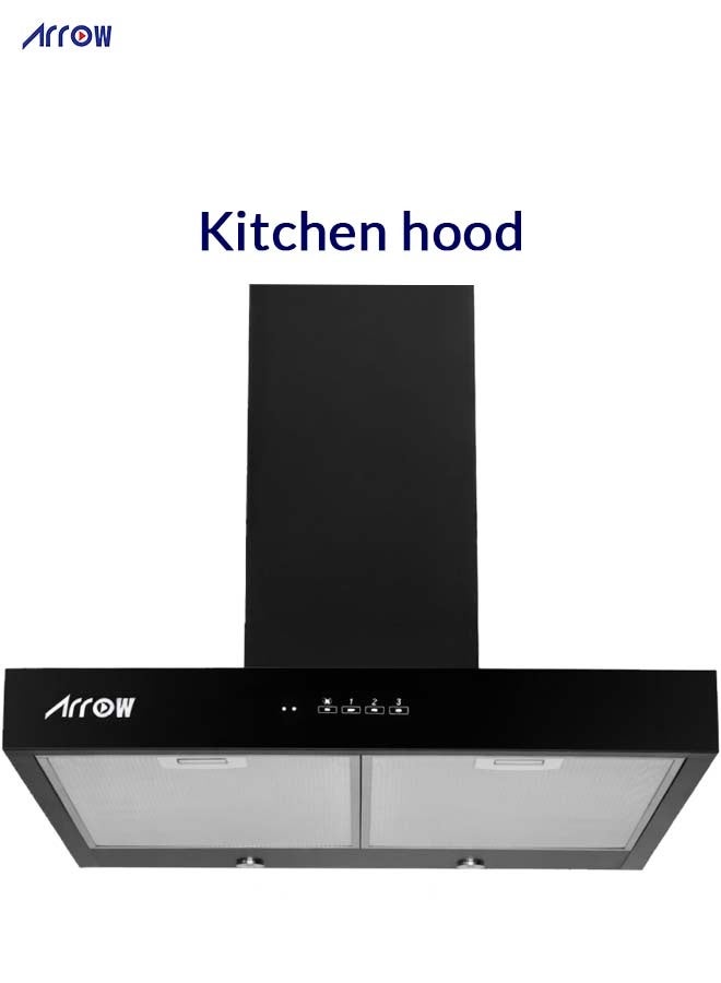 Arrow Black Wall Mounted Kitchen Range Hood 60cm, 270 Watts, High Speed Copper Motor, Powerful Suction, Remote Control, Round LED Light | Aluminum & Carbon Filters, 2 Years Warranty, RO-60RHMB - Image 1