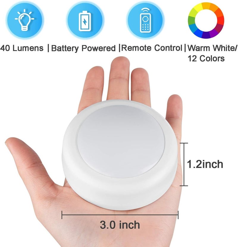 BLS LED Puck Lights with Remote Control, Wireless Under Cabinet & Closet Lighting, RGB 13 Color Changing Lights with Dimmer, Timer & AA Battery Operated, Push, Touch, Stick on for Night, Wall, 6 Pack - Image 3