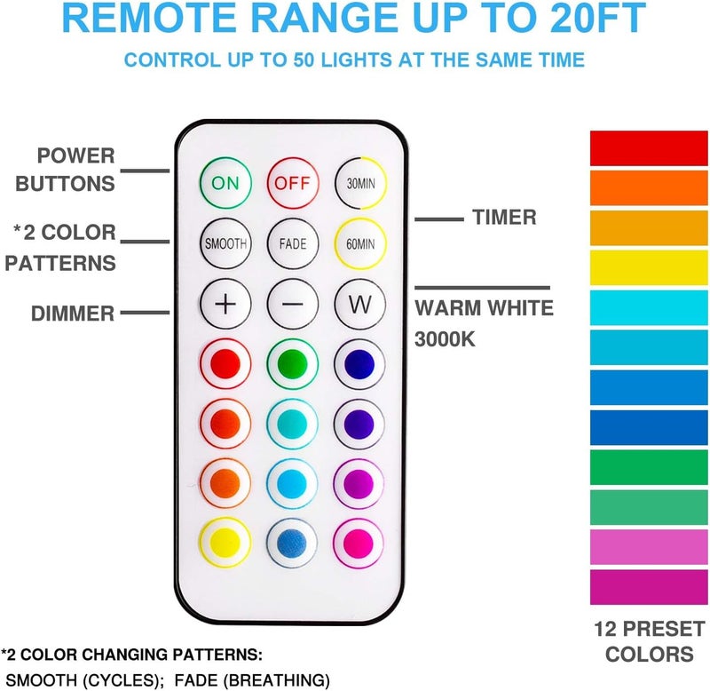 BLS LED Puck Lights with Remote Control, Wireless Under Cabinet & Closet Lighting, RGB 13 Color Changing Lights with Dimmer, Timer & AA Battery Operated, Push, Touch, Stick on for Night, Wall, 6 Pack - Image 4